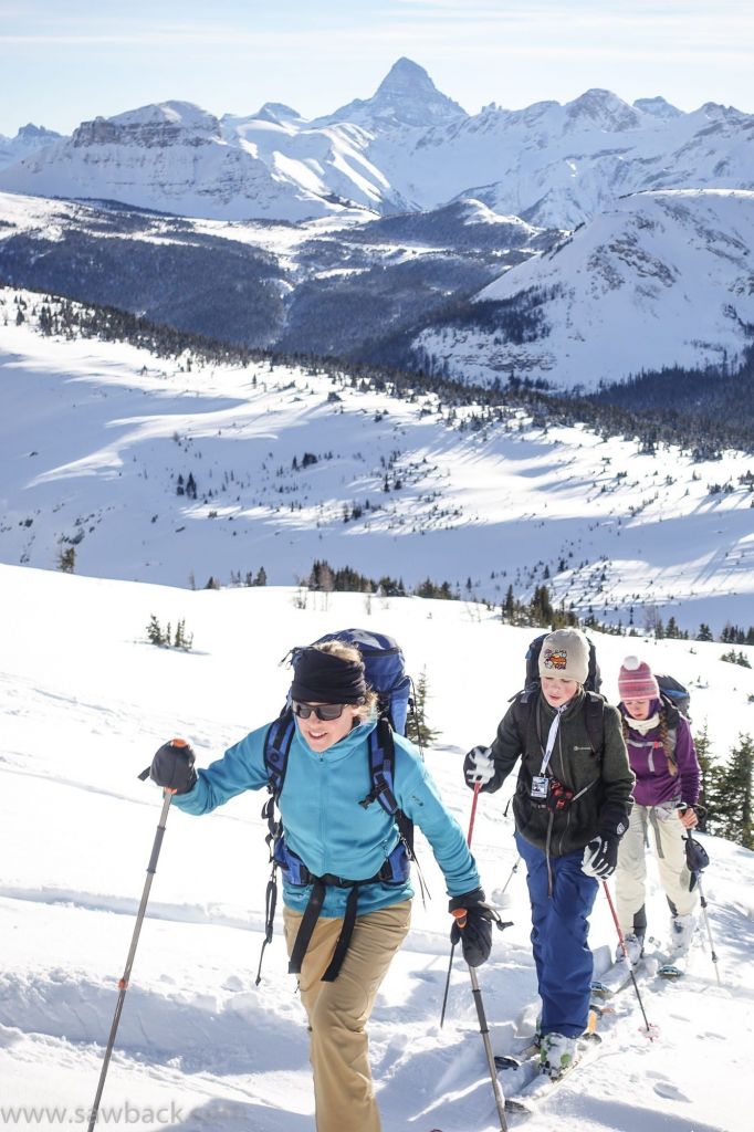 Sunshine Village Slackcountry ski touring, with Mount Assiniboine in the background