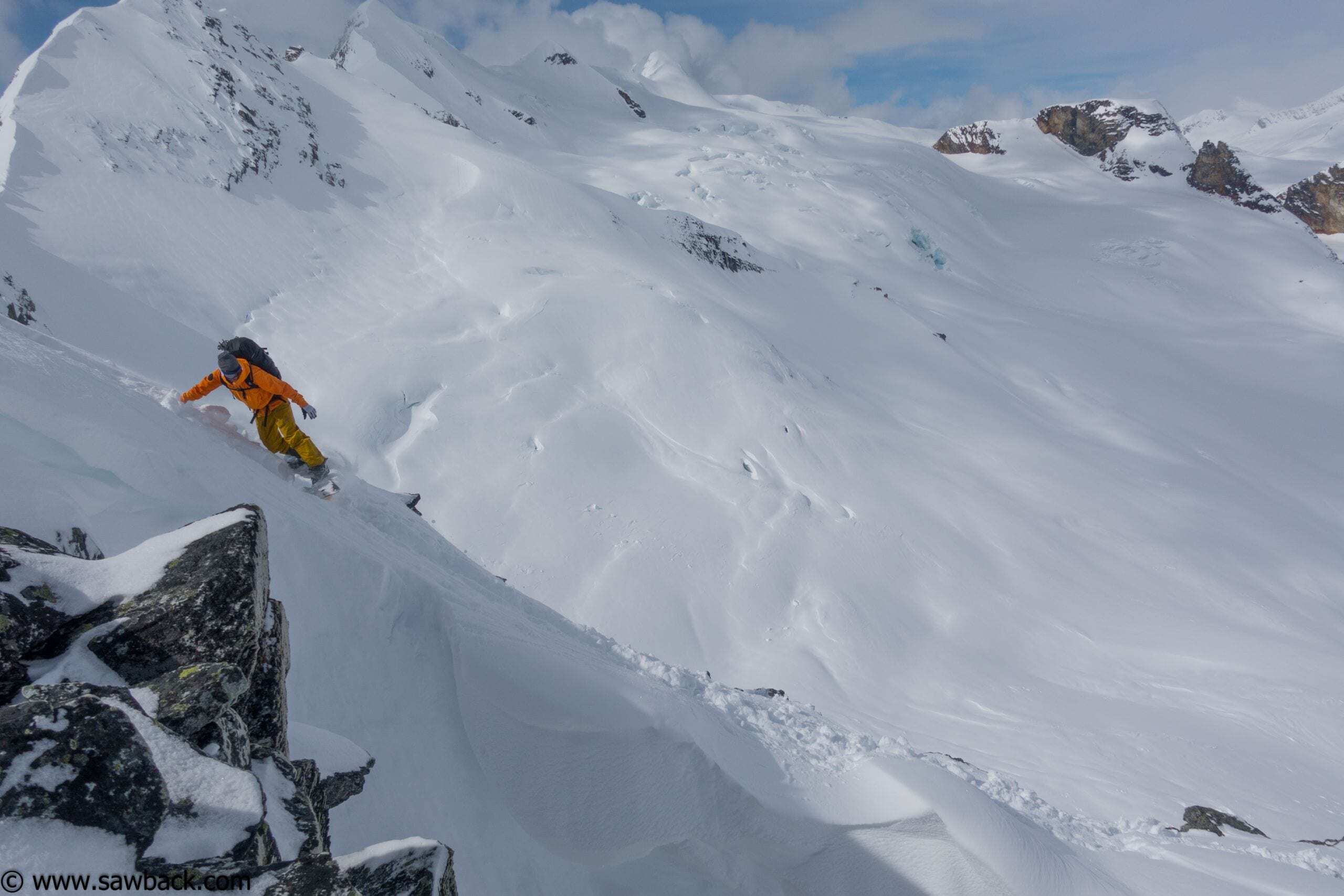 Jeff Wexler dropping into a couloir at the top of Perfect Peak