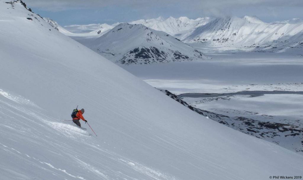 Tom leading the way down one of the many perfect ski peaks in the Svalbard Archipelago