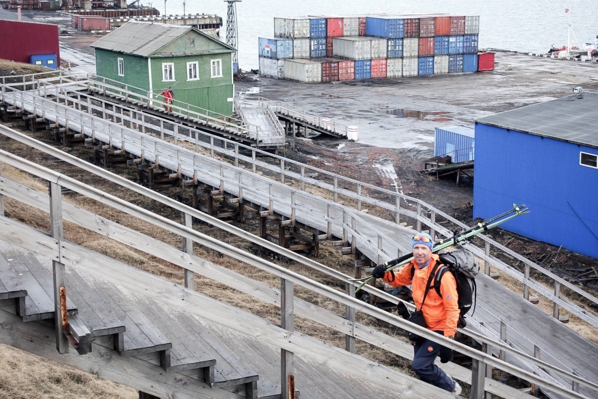 Walking up from the dock at Barentsburg