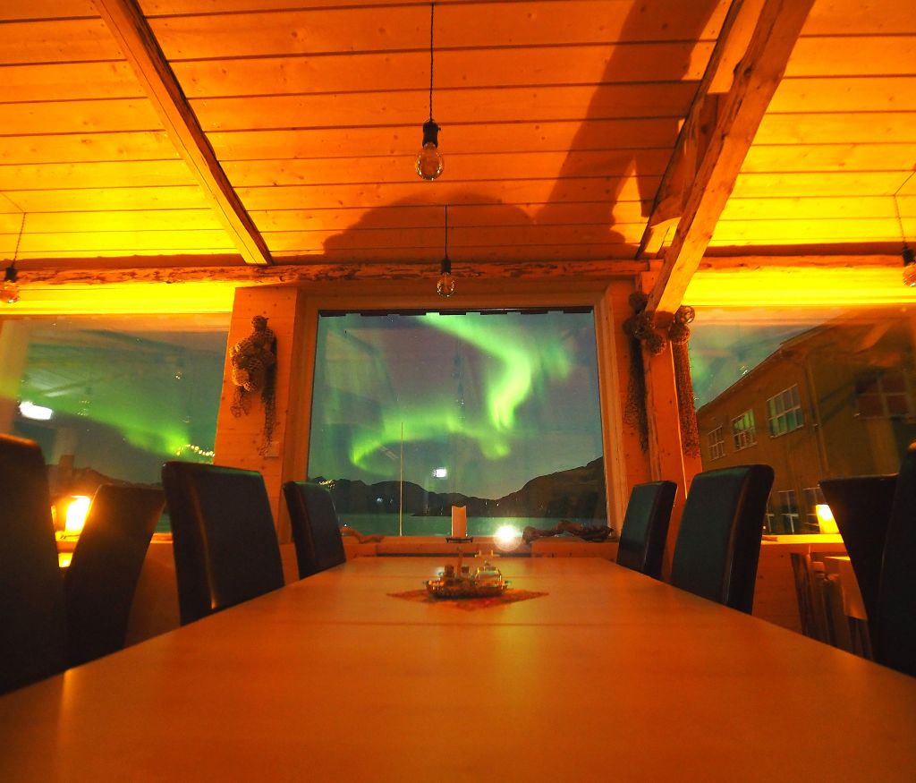 The view from the dining room features northern lights well into April